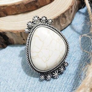 Western Ring White Turquoise Teardrop Statement Ring Cowgirl Style Material